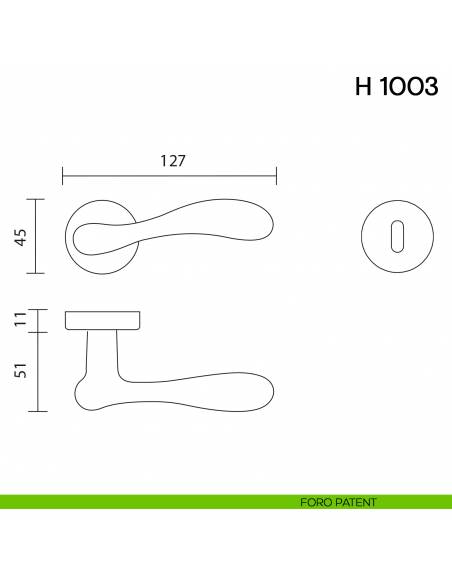Maniglia per porta H 1003 Valli Collezione Fusital foro patent