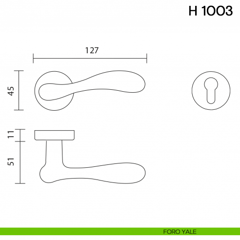 Maniglia per porta H 1003 Valli Collezione Fusital foro yale