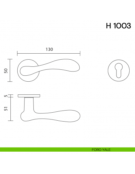 Maniglia per porta H 1003 Valli collezione Fusital con rosetta fine foro yale