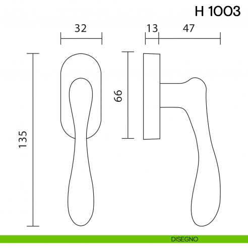 Maniglia per finestra martellina DK H 1003 Valli collezione Fusital disegno