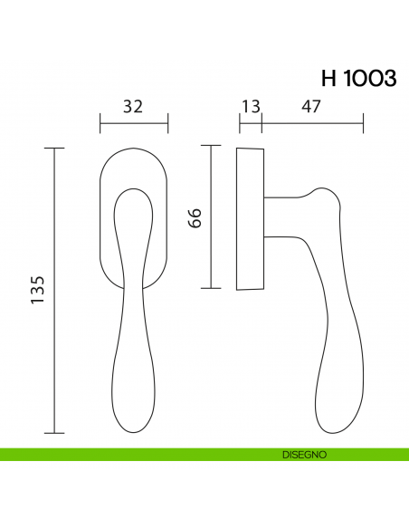 Maniglia per finestra martellina DK H 1003 Valli collezione Fusital disegno