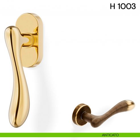 Maniglia per finestra martellina DK H 1003 Valli collezione Fusital con rosetta fine anticato