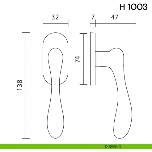 Maniglia per finestra martellina DK H 1003 Valli collezione Fusital con rosetta fine disegno