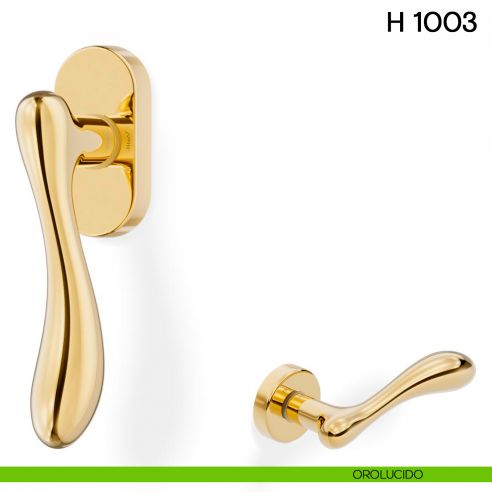 Maniglia per finestra martellina DK H 1003 Valli collezione Fusital con rosetta fine orolucido