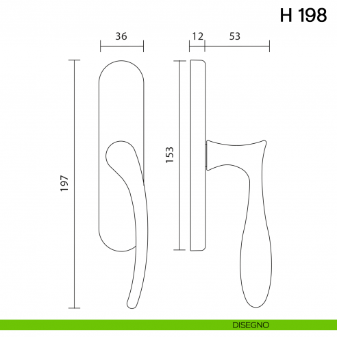 Maniglia per finestra cremonese H 198 Valli collezione Fusital disegno