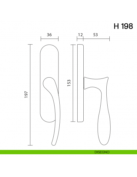 Maniglia per finestra cremonese H 198 Valli collezione Fusital disegno