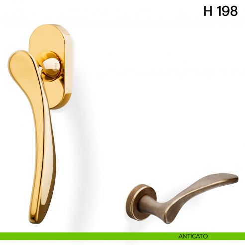 Maniglia per finestra martellina DK H 198 Valli collezione Fusital con rosetta fine anticato
