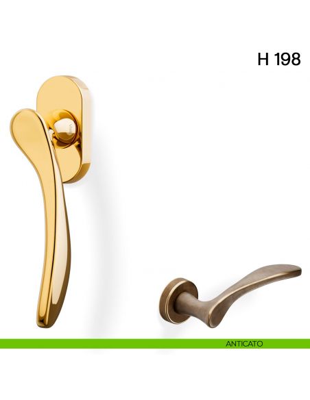 Maniglia per finestra martellina DK H 198 Valli collezione Fusital con rosetta fine anticato