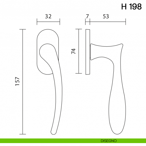 Maniglia per finestra martellina DK H 198 Valli collezione Fusital con rosetta fine disegno