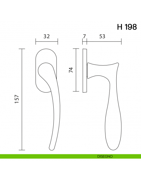 Maniglia per finestra martellina DK H 198 Valli collezione Fusital con rosetta fine disegno
