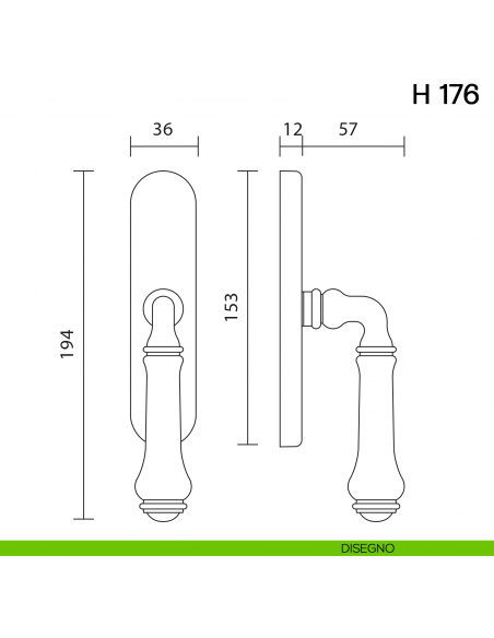 Maniglia per finestra cremonese H 176 Valli collezione Lab disegno