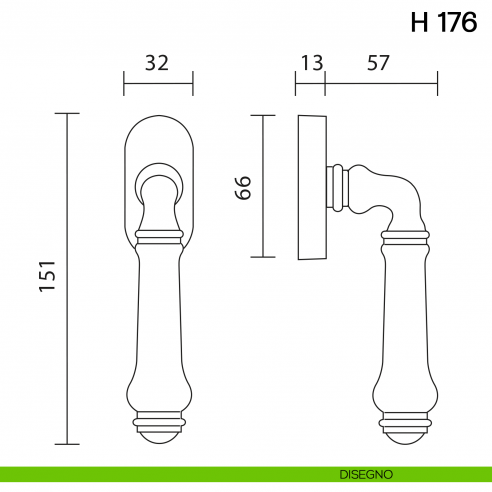 Maniglia per finestra martellina DK H 176 Valli collezione Lab disegno