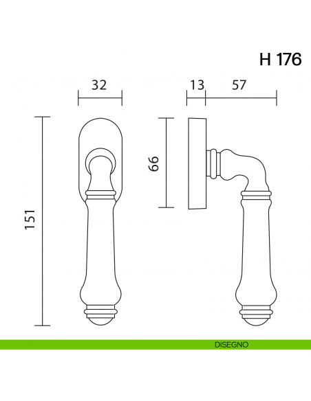 Maniglia per finestra martellina DK H 176 Valli collezione Lab disegno