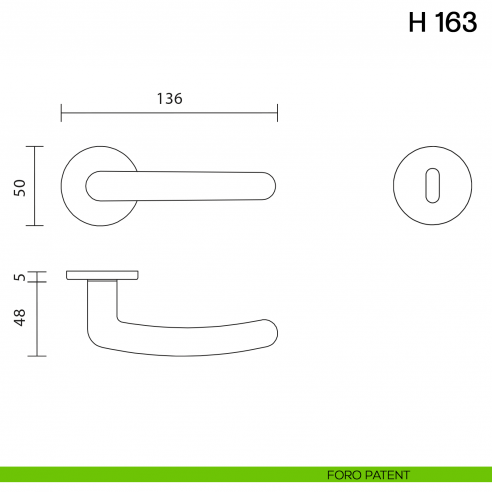 Maniglia per porta H 163 Valli collezione Lab con rosetta fine foro patent