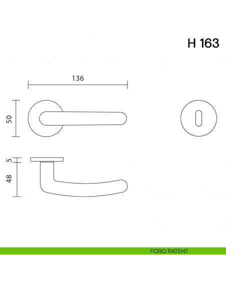 Maniglia per porta H 163 Valli collezione Lab con rosetta fine foro patent