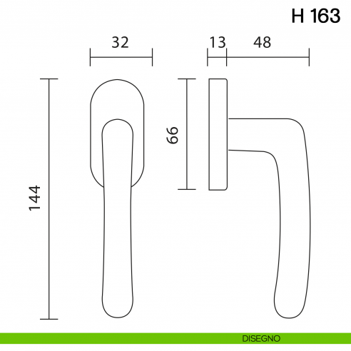 Maniglia per finestra martellina DK H 163 Valli collezione Lab disegno