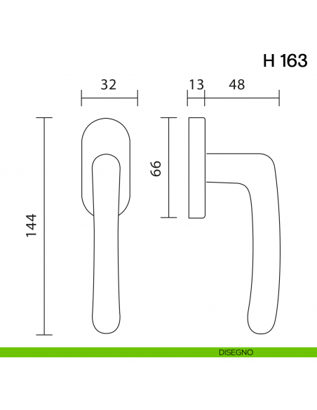 Maniglia per finestra martellina DK H 163 Valli collezione Lab disegno