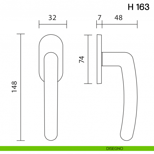 Maniglia per finestra martellina DK H 163 Valli collezione Lab con rosetta fine disegno