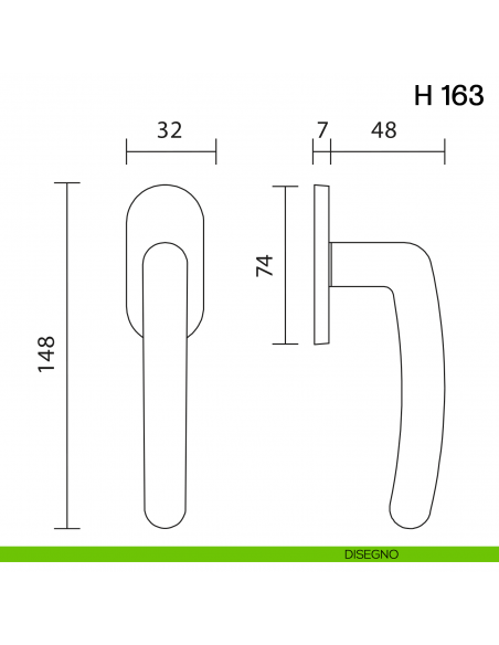Maniglia per finestra martellina DK H 163 Valli collezione Lab con rosetta fine disegno