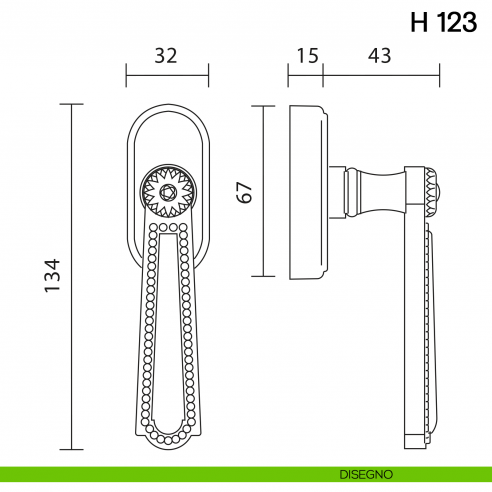 Maniglia per finestra martellina DK H 123 Valli collezione Lab disegno