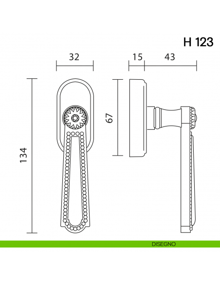 Maniglia per finestra martellina DK H 123 Valli collezione Lab disegno