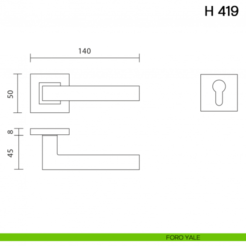 Maniglia per porta H 419 Valli collezione Lab foro yale