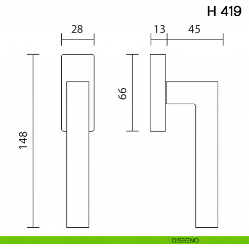 Maniglia per finestra martellina DK H 419 Valli collezione Lab disegno