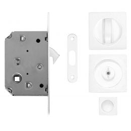 Maniglia per porta scorrevole quadrata con nottolino bianco opaco