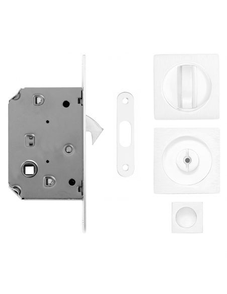 Maniglia per porta scorrevole quadrata con nottolino bianco opaco