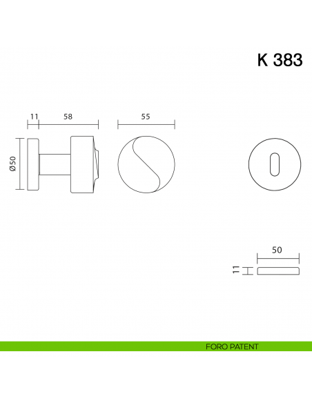 Pomolo per porta K 383 girevole Valli collezione Fusital foro patent