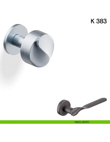 Pomolo per porta K 383 girevole Valli collezione Fusital con rosetta fine nikelnero