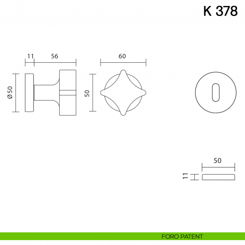 Pomolo per porta K 378 girevole Valli collezione Fusital foro patent