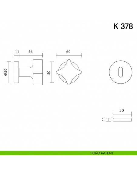 Pomolo per porta K 378 girevole Valli collezione Fusital foro patent