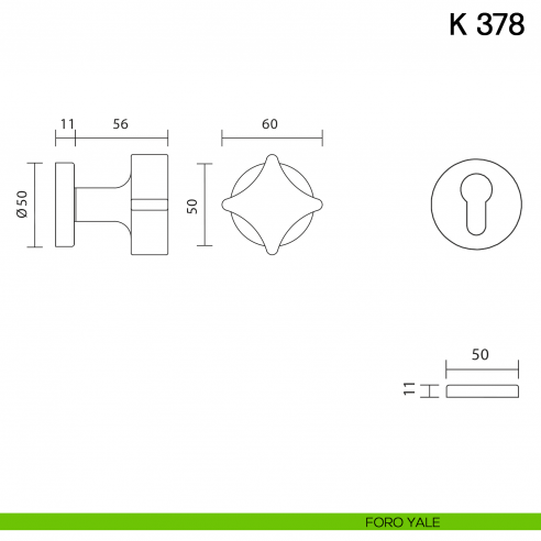 Pomolo per porta K 378 girevole Valli collezione Fusital foro yale