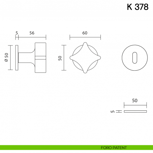 Pomolo per porta K 378 B girevole Valli collezione Fusital con rosetta fine foro patent