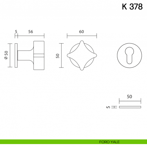 Pomolo per porta K 378 B girevole Valli collezione Fusital con rosetta fine foro yale