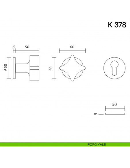 Pomolo per porta K 378 B girevole Valli collezione Fusital con rosetta fine foro yale