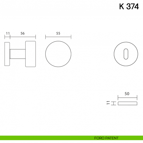 Pomolo per porta K 374 girevole Valli collezione Fusital foro patent