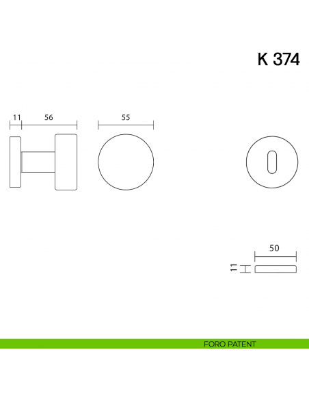 Pomolo per porta K 374 girevole Valli collezione Fusital foro patent