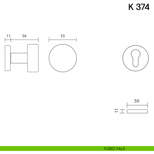 Pomolo per porta K 374 girevole Valli collezione Fusital foro yale