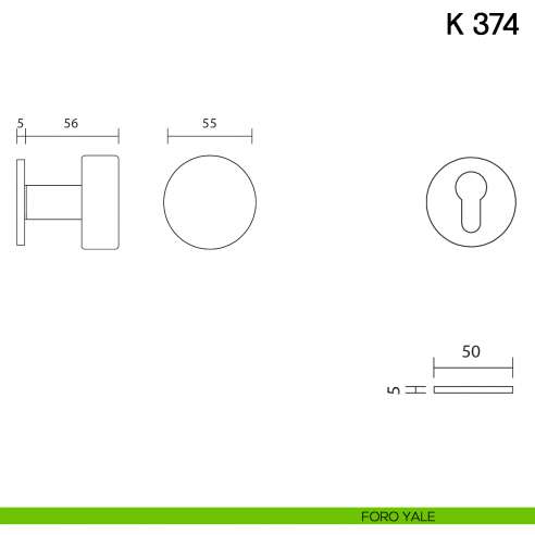 Pomolo per porta K 374 B girevole Valli collezione Fusital con rosetta fine foro yale