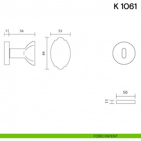 Pomolo per porta K 1061 girevole Valli collezione Fusital foro patent