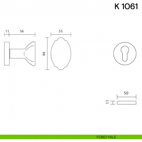 Pomolo per porta K 1061 girevole Valli collezione Fusital foro yale