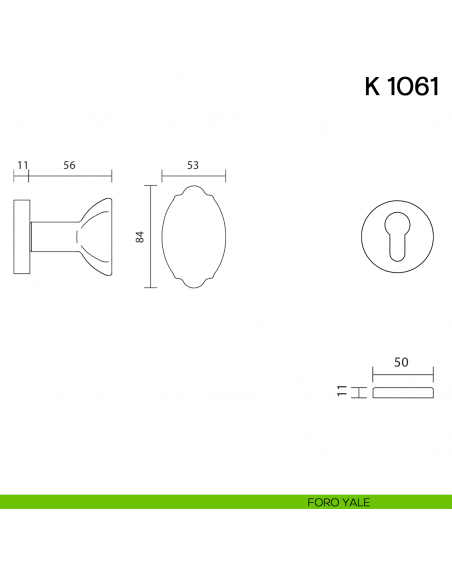Pomolo per porta K 1061 girevole Valli collezione Fusital foro yale