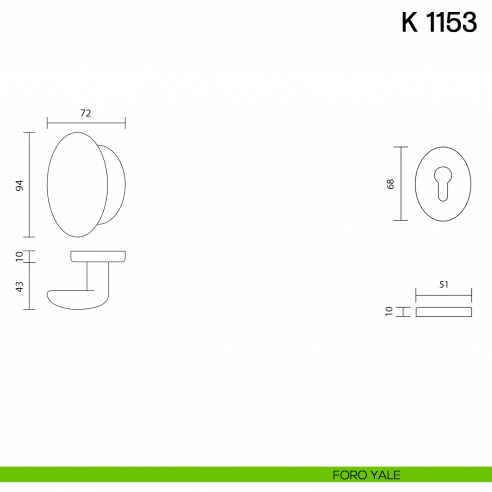 Pomolo per porta K 1153 fisso Valli collezione Lab con bocchetta yale disegno
