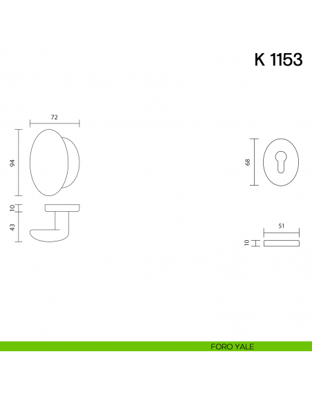 Pomolo per porta K 1153 fisso Valli collezione Lab con bocchetta yale disegno