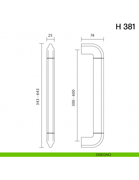 Maniglione per porta K 381 Valli collezione Fusital disegno
