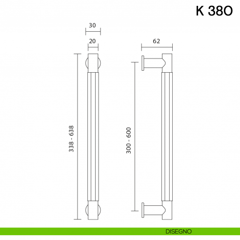 Maniglione per porta K 380 Valli collezione Fusital disegno