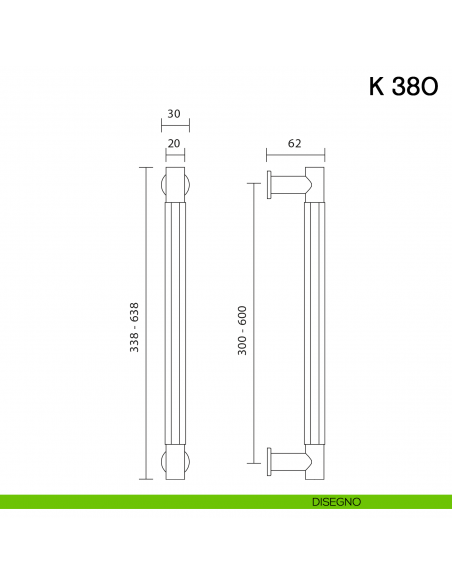 Maniglione per porta K 380 Valli collezione Fusital disegno