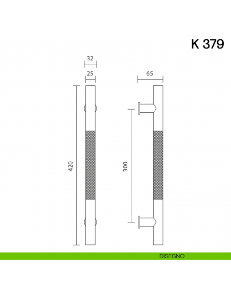 Maniglione per porta K 379 Valli collezione Fusital disegno